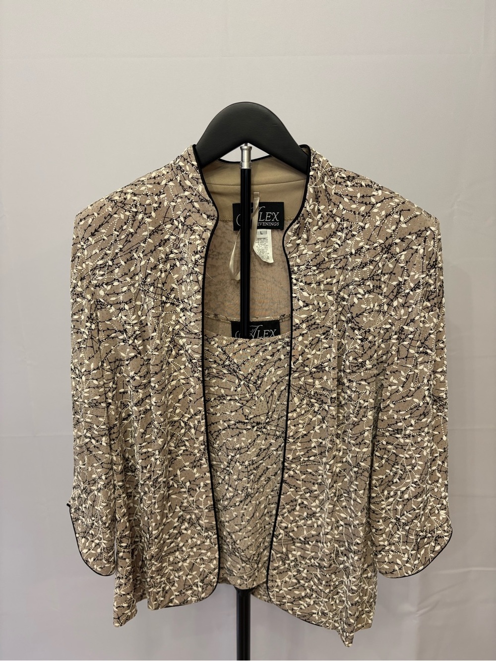 Alex Evenings Beige and Black Metallic Print Jacket with Shell